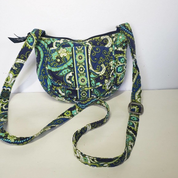 Vera Bradley Lizzy Small Crossbody Shoulder Bag Purse Rhythm & Blues Print Green - Picture 1 of 8